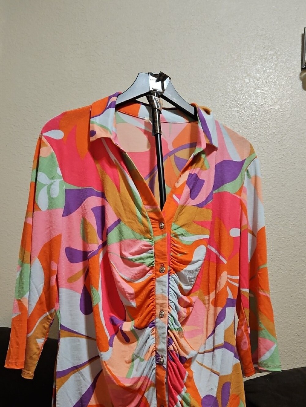 Sew In Love Multicolor Ruched Button-Down Blouse - Picture 2 of 6